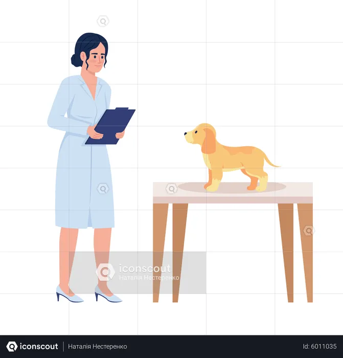 Veterinarian doctor examining puppy  Illustration