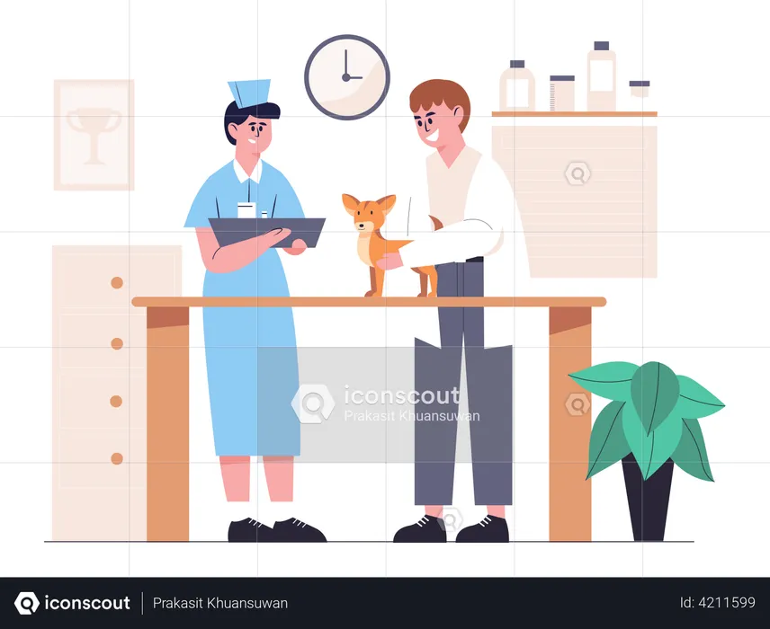 Veterinarian examining dog  Illustration