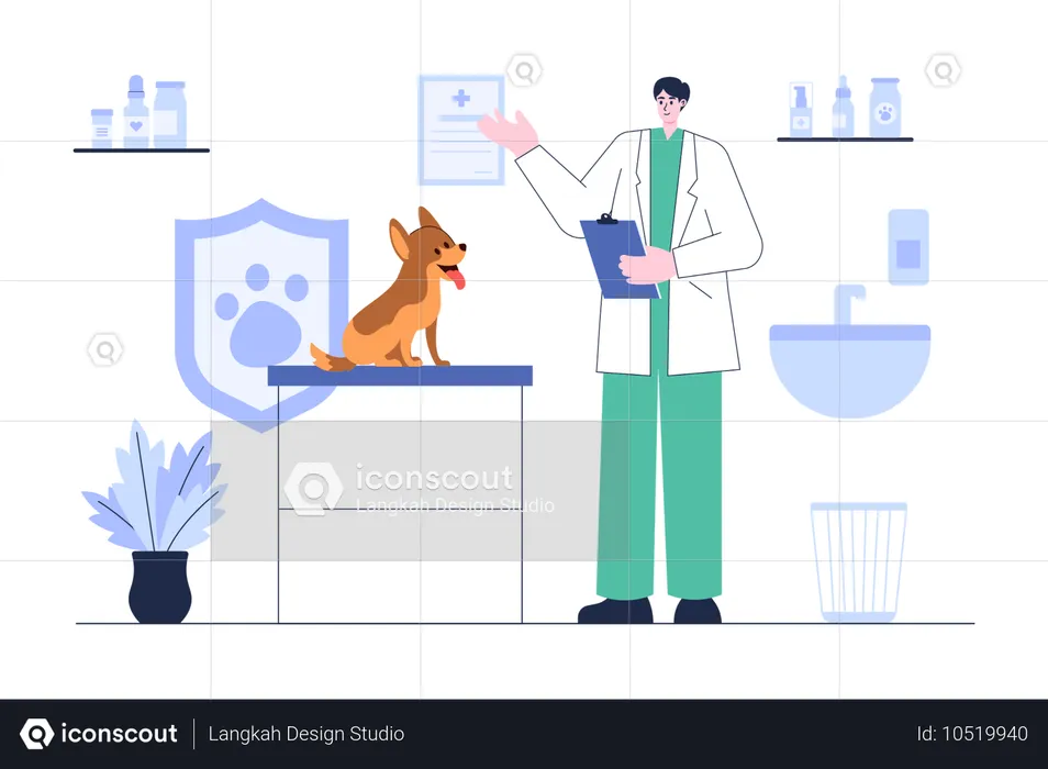 Veterinarian Examining Dog's illness  Illustration