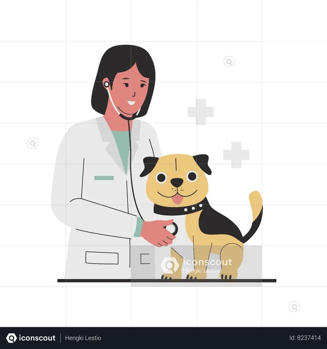 Veterinarian female doctor checking dog  Illustration