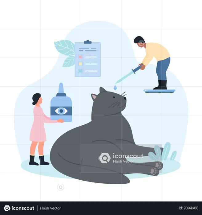 Veterinarians holding pipette to put drops in animals eye  Illustration