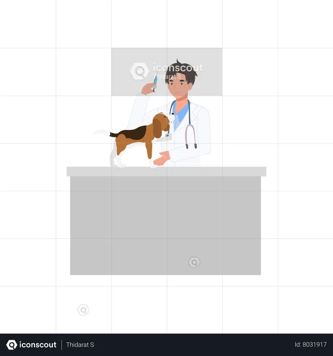 Veterinario con jeringa  Ilustración