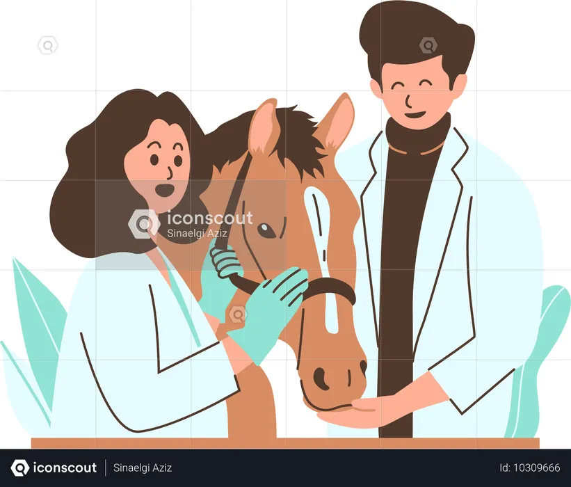 Veterinario examinando un caballo en una clínica  Ilustración