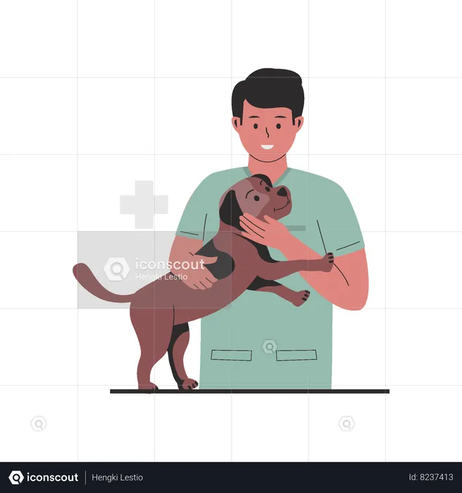 Veterinario médico masculino con perro  Ilustración