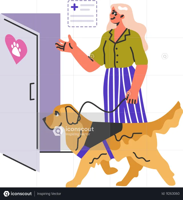 Veterinary appointment pet owner visit medical clinic young woman  Illustration