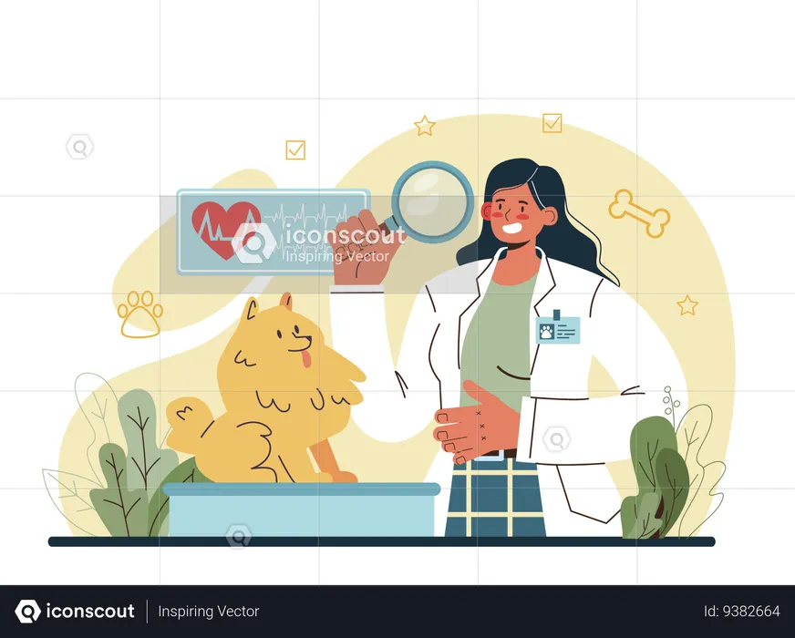 Veterinary doctor checking dog and treating  Illustration
