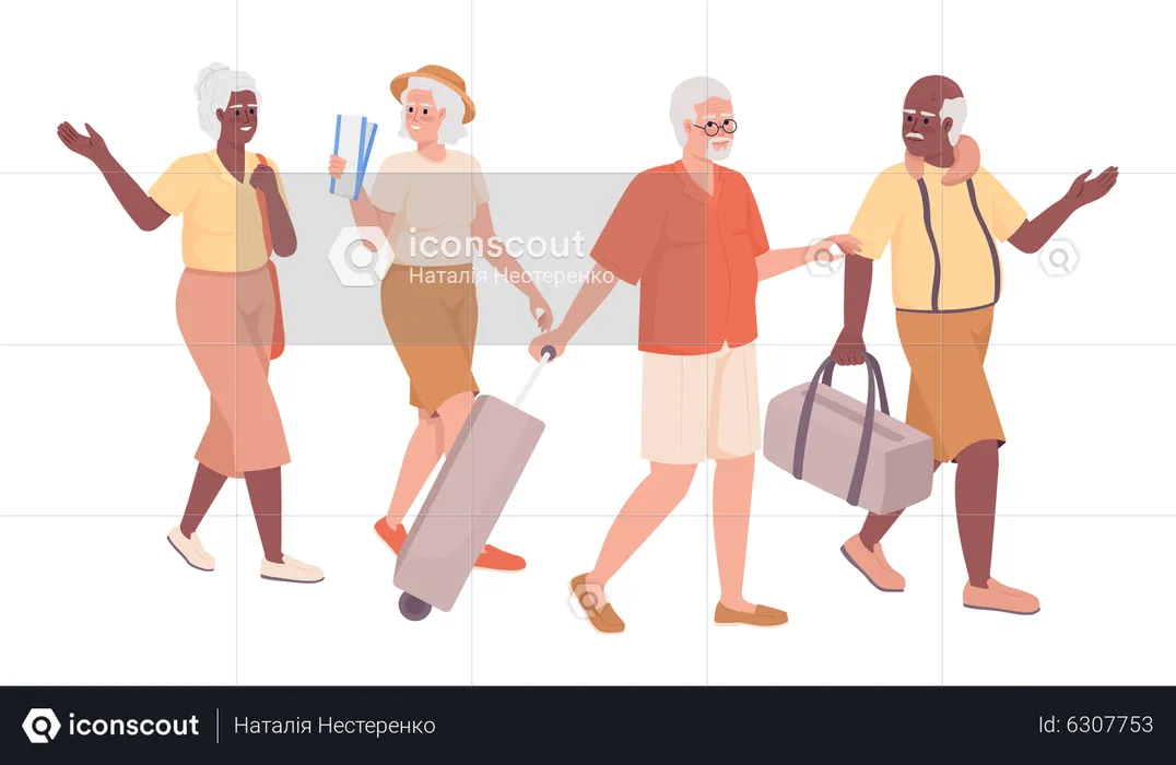 Viajantes idosos viajando juntos  Ilustração