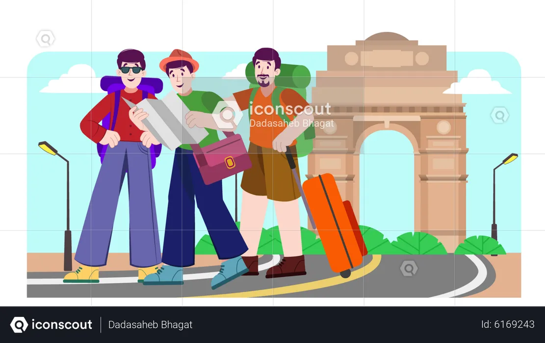 Viajeros que visitan la india  Ilustración