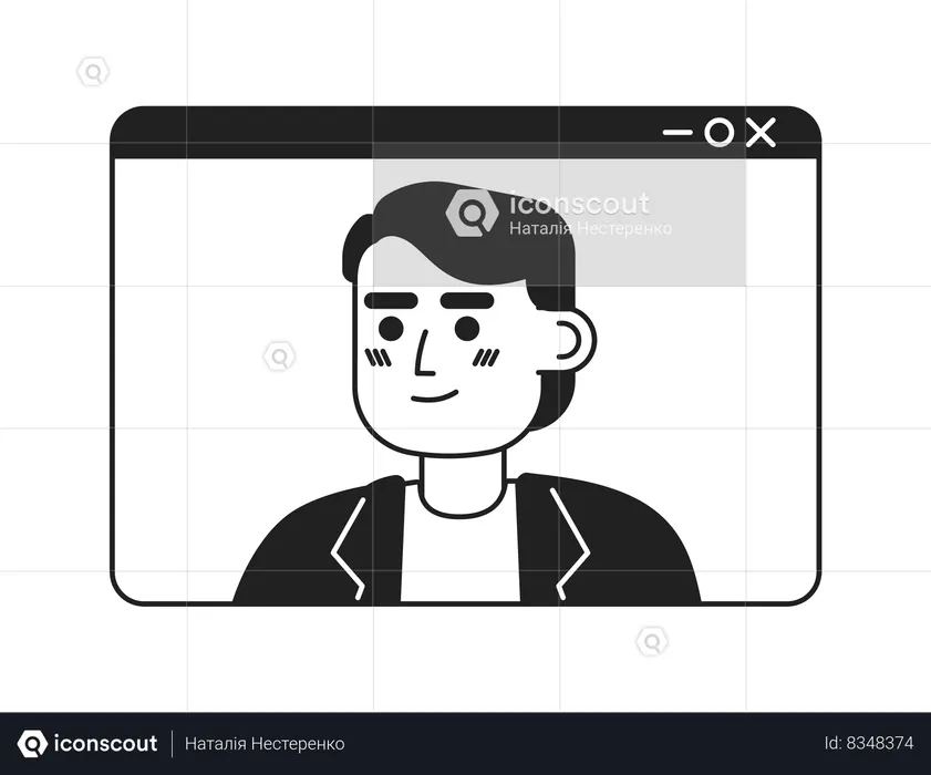 Video call caucasian young adult man  Illustration