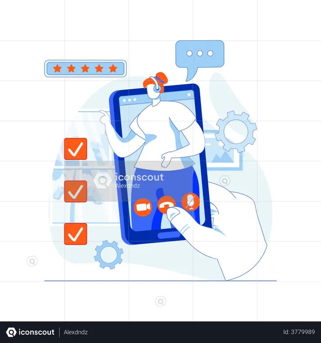 Video call customer support on mobile app  Illustration