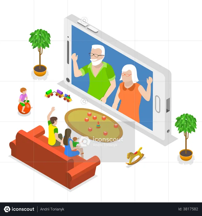 Video call with family members  Illustration