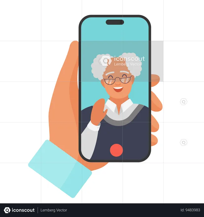 Video Call With Grandpa  Illustration