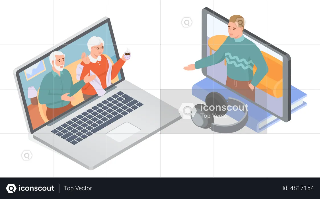 Video call with parents  Illustration
