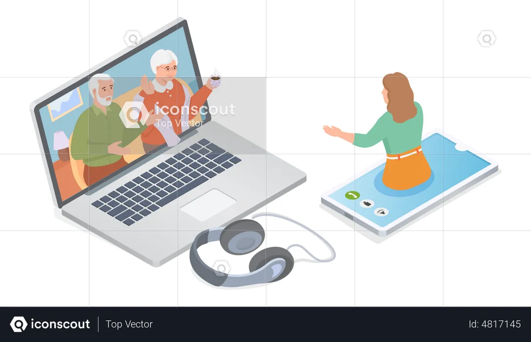 Video call with parents.  Illustration