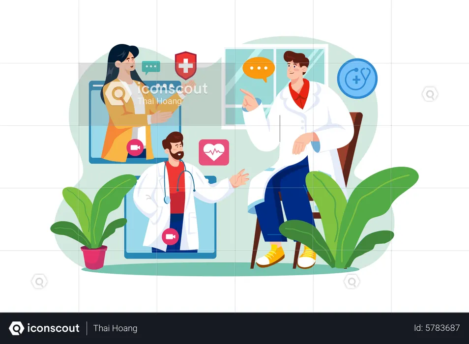 Video calling in the medical team  Illustration