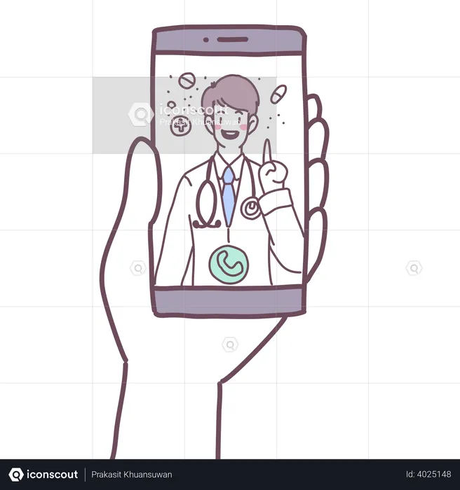Video calls from doctoras on smartphone  Illustration
