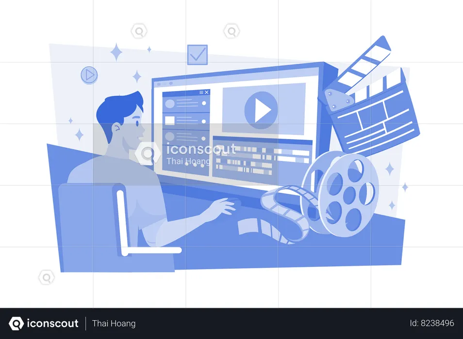 Video creator edits video  Illustration