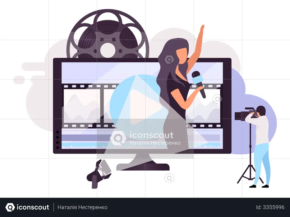 Grabación de vídeo del concierto de canto en vivo.  Ilustración