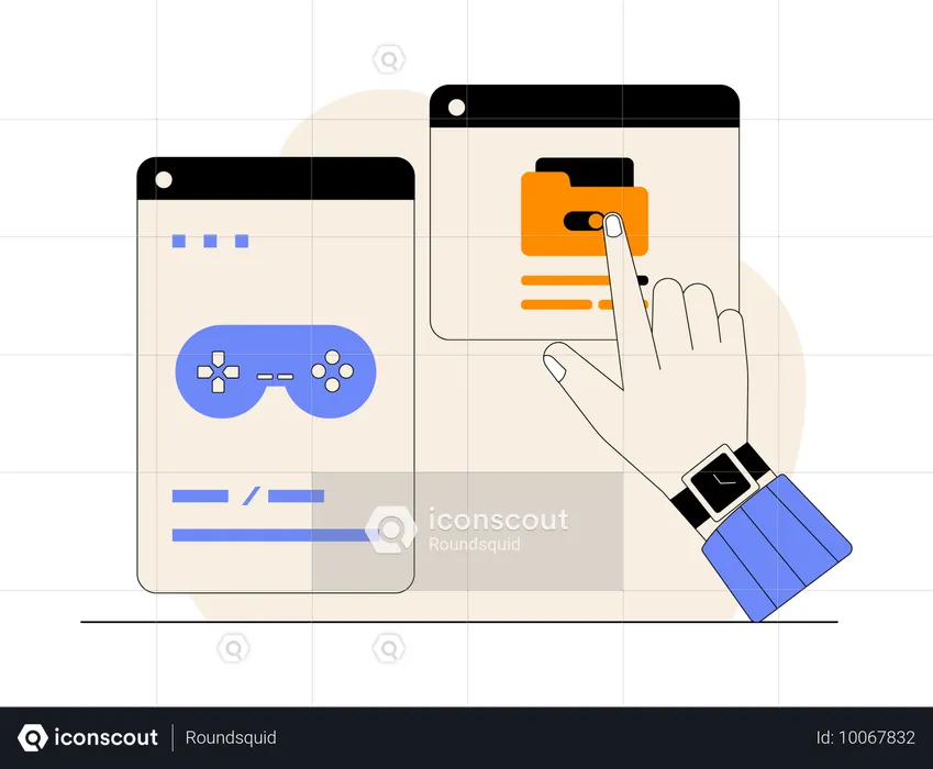 Video game developer selecting file folder  Illustration