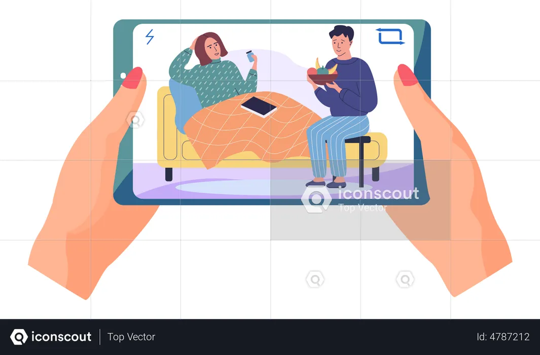 Video of man taking care of his wife  Illustration