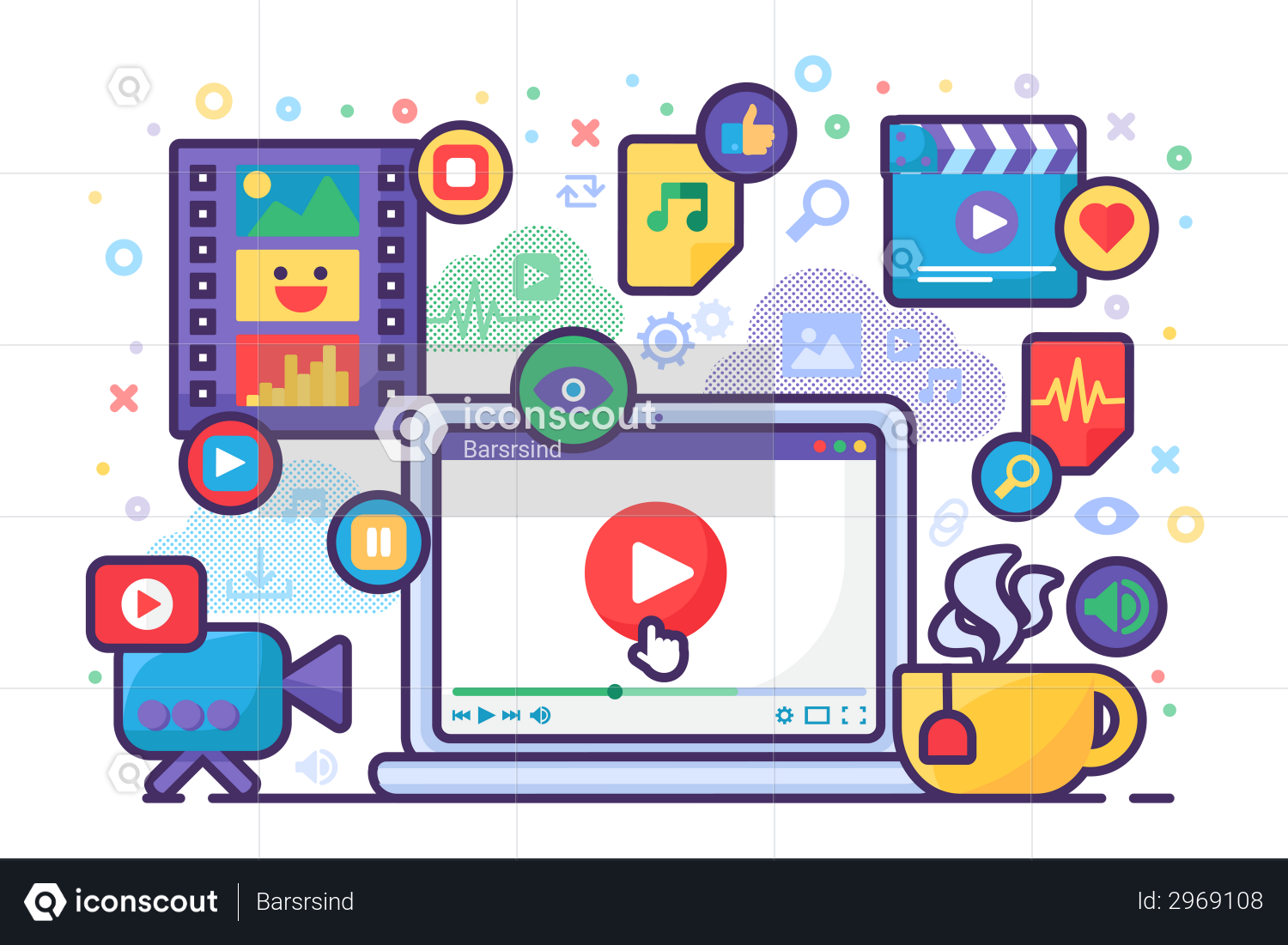 Best Premium Video streaming Illustration download in PNG & Vector format