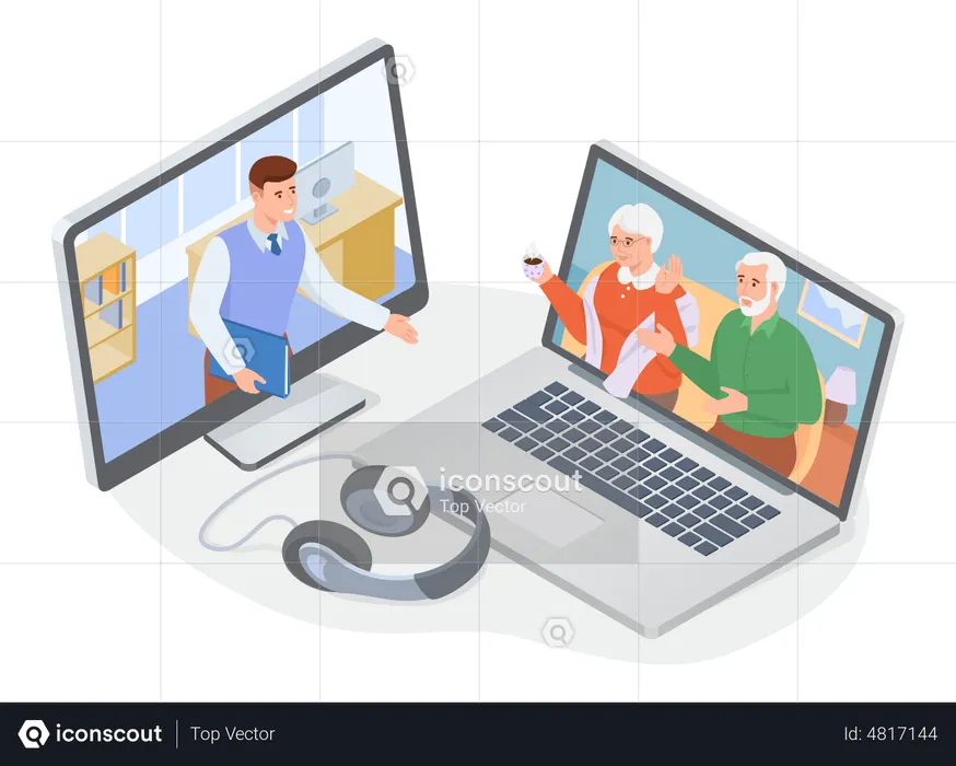 Videochamada familiar online  Ilustração
