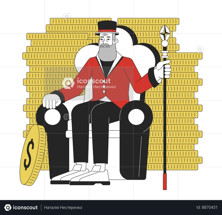 Vieil homme dans une chaise tenant le personnel  Illustration