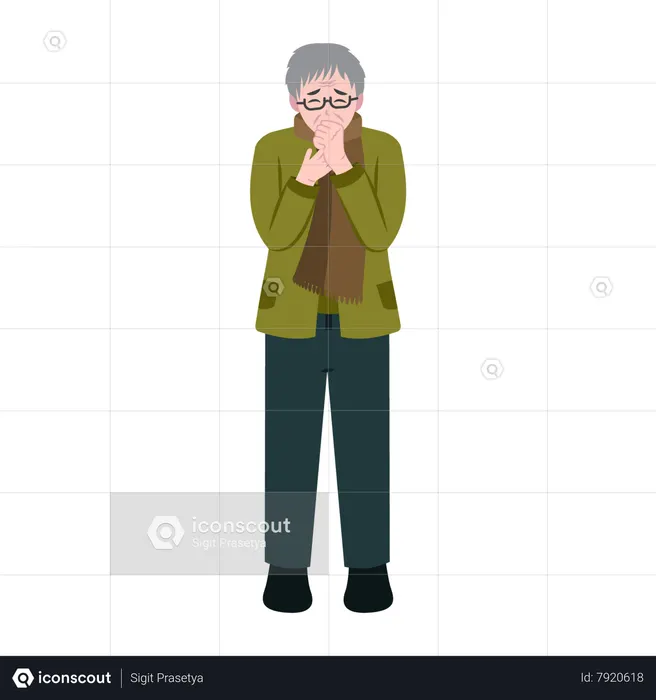 Vieil homme éternue avec le nez qui coule  Illustration
