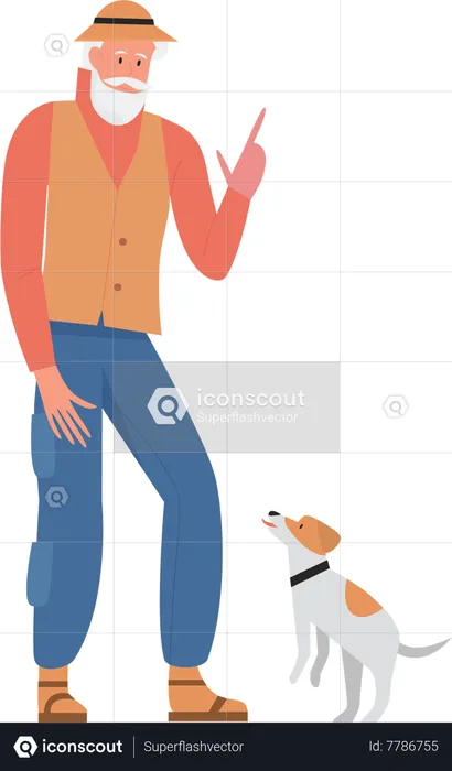 Vieil homme parlant avec un chien  Illustration