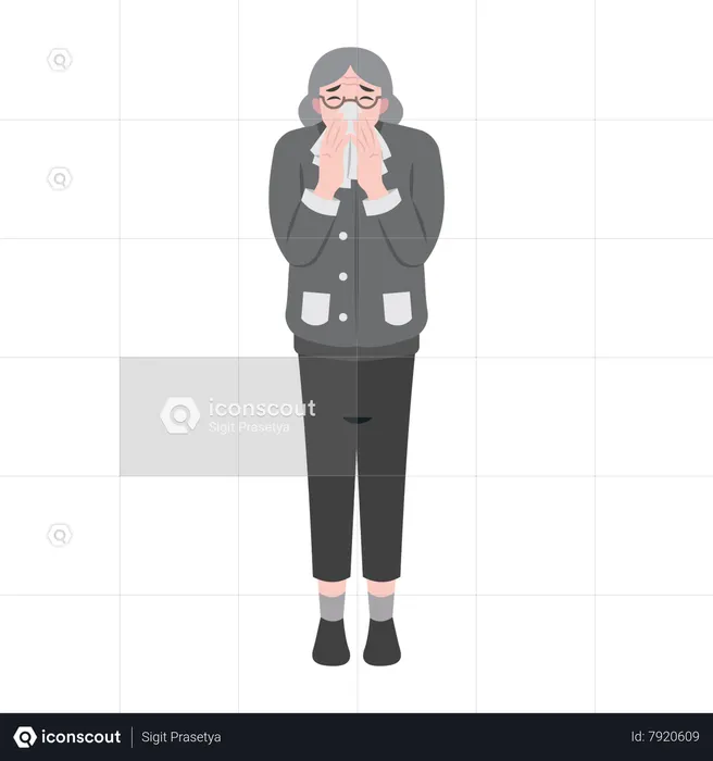 Vieille femme éternuant avec le nez qui coule  Illustration