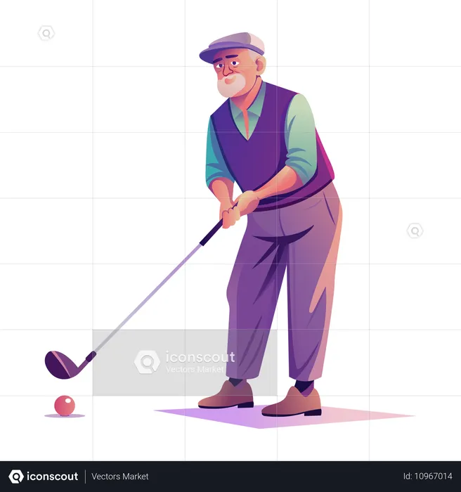 Viejo golfista jugando al golf  Ilustración