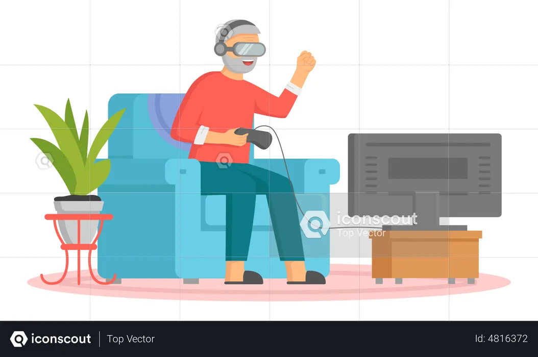 Anciano jugando al juego VR  Ilustración