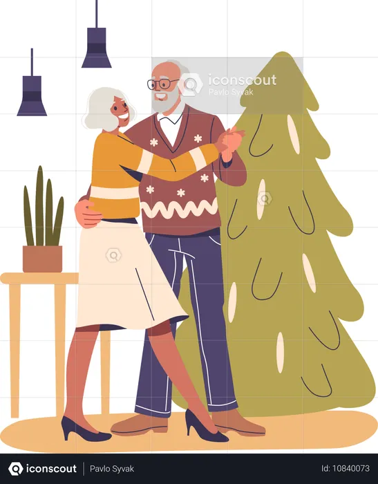 Vieux couple dansant à Noël  Illustration