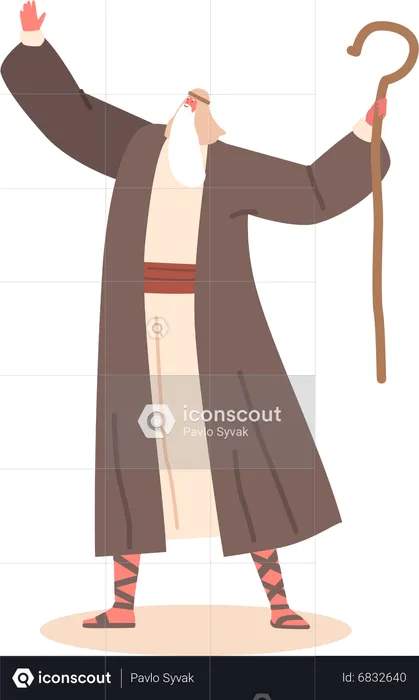 Vieux prophète debout avec les mains levées  Illustration