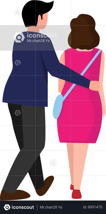 View from behind of young couples walking and embracing each other in love. Vector illustration  Illustration