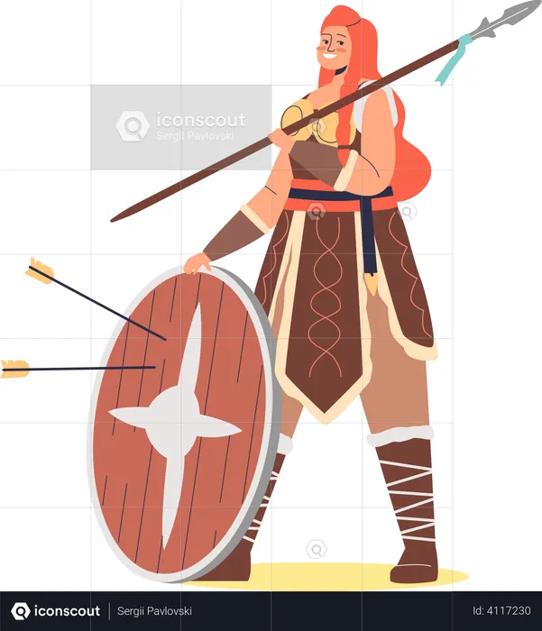 Viking female barbarian warrior  Illustration