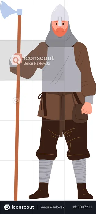 Viking guard man holding axe  Illustration