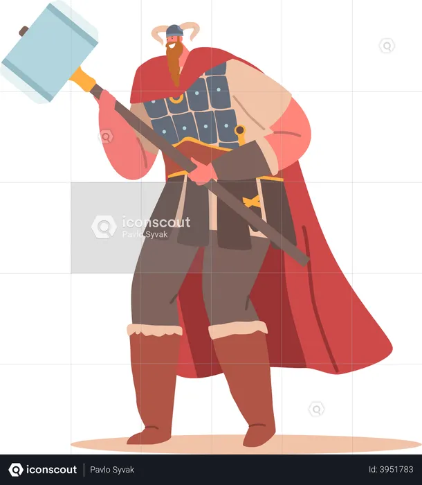 Viking, mâle, tenue, tenir, marteau  Illustration