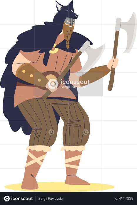 Viking warrior holding axe  Illustration