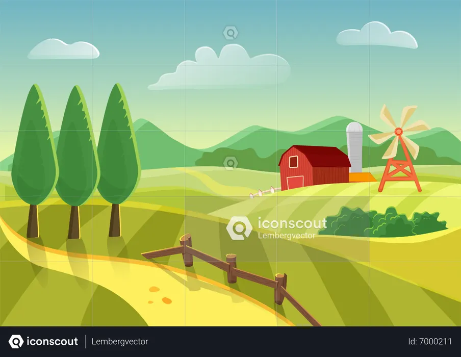 Village farm  Illustration