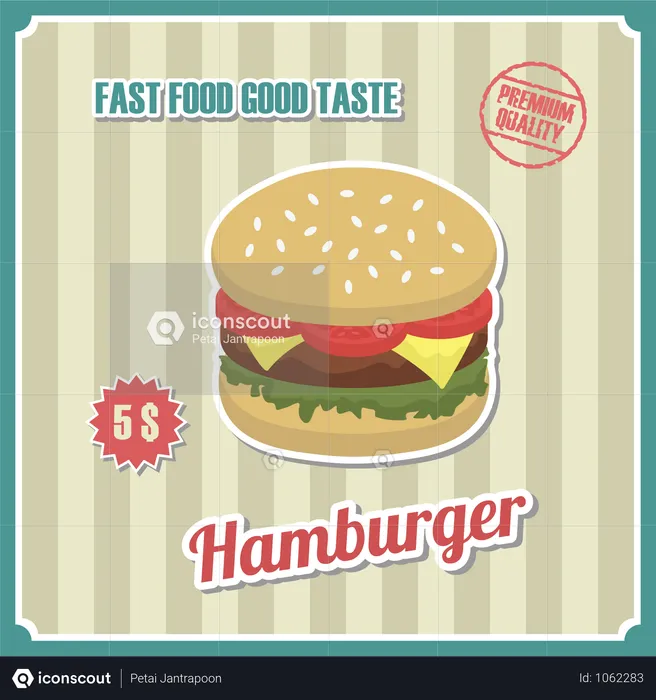 Vintage Burger Poster With Price Tag  Illustration