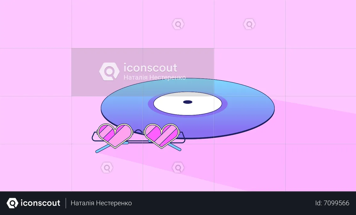 Vinyl record with heart shaped glasses lo fi chill wallpaper  Illustration