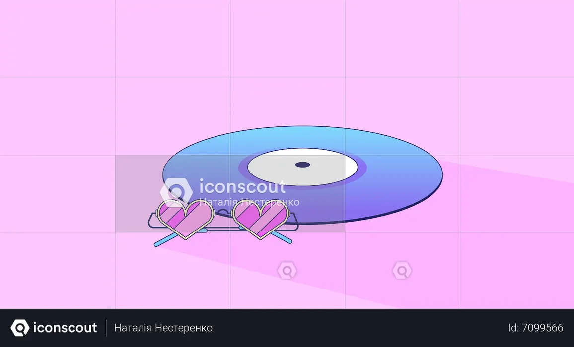 Vinyl record with heart shaped glasses lo fi chill wallpaper  Illustration