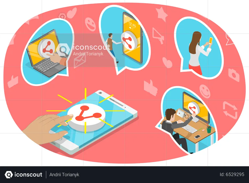 Viral Marketing and Social Media Sharing  Illustration