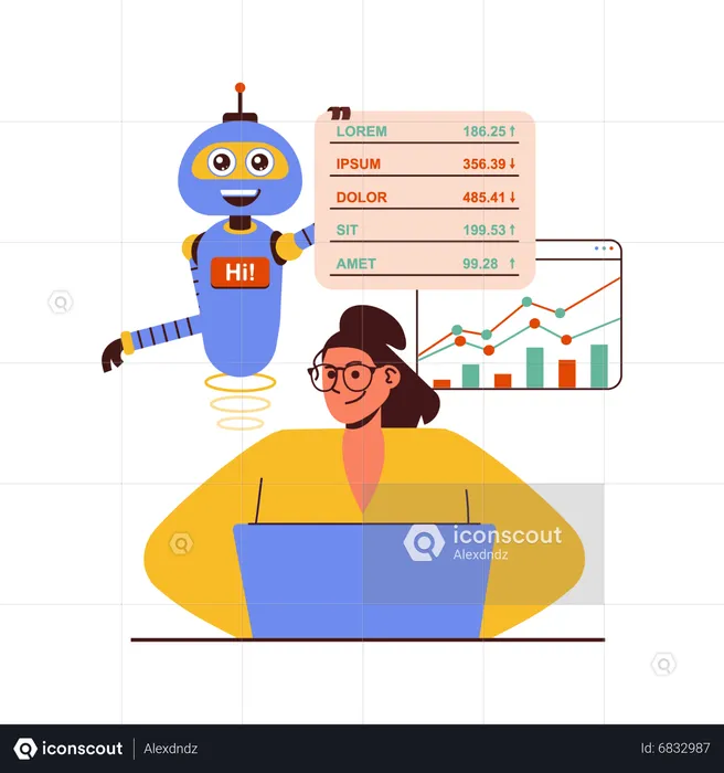 Virtual Assistant helping in stock market  Illustration