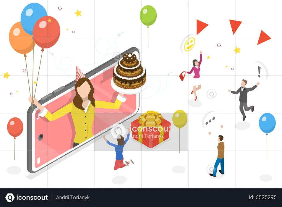Virtual Birthday Party  Illustration