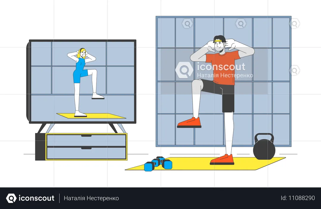 Virtual fitness class on TV  Illustration