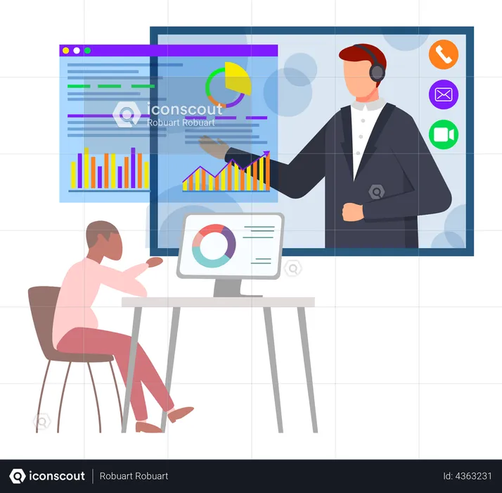 Virtual meeting with businessman  Illustration