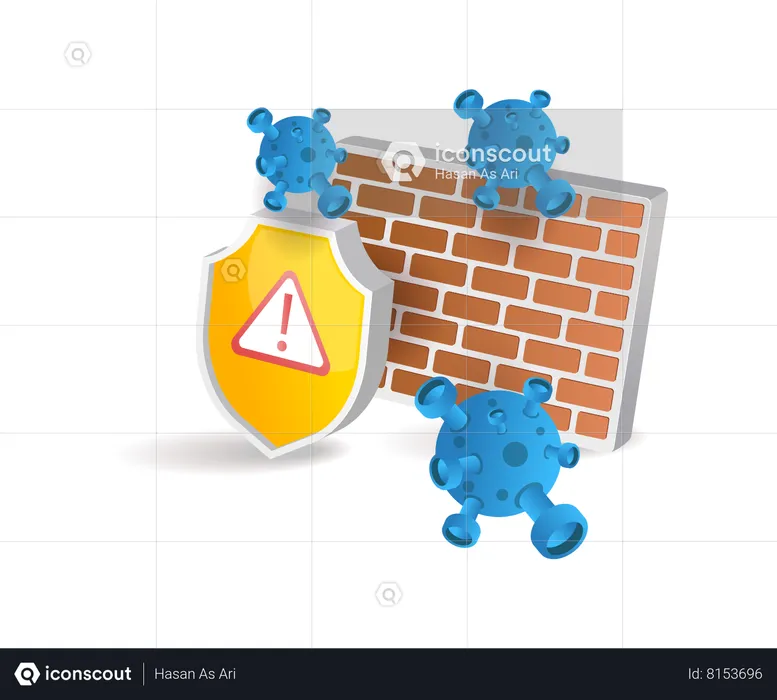 Virus attack warning given by wall security  Illustration