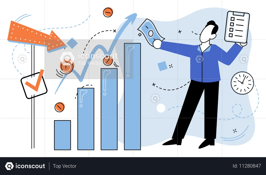 Vistas del empresario en el gráfico de ahorro  Ilustración